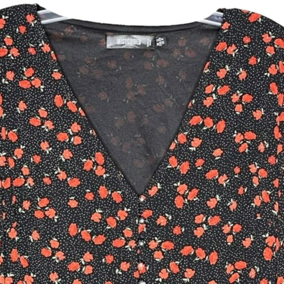 Missguided Dotted Floral Mini Tea Dress - Black/Red - 8 - Picture 6 of 12